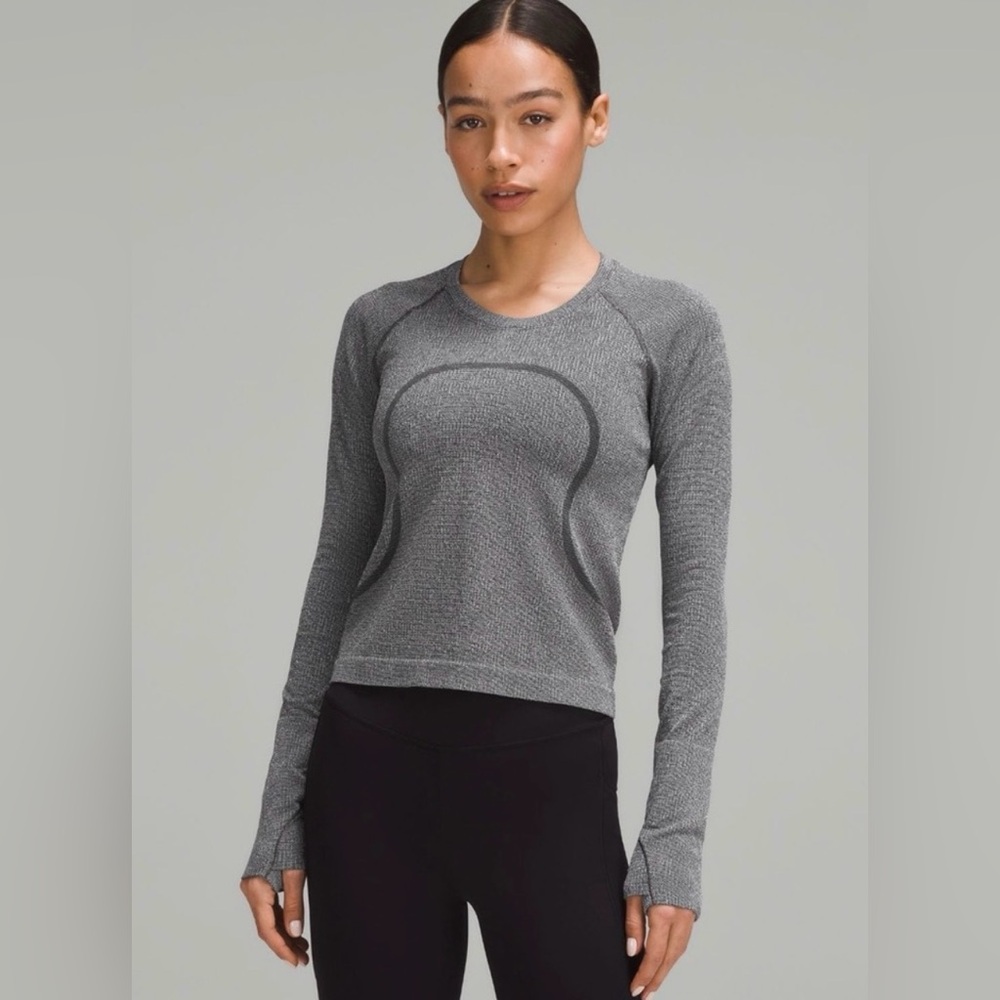 Gray Metallic Sparkly Long Sleeve Lulu Lemon Women's Top